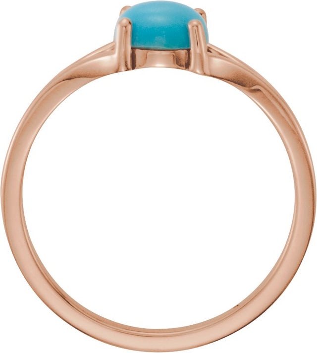 14K Gold Round Natural Turquoise Cabochon Ring - Rose Gold - view 2