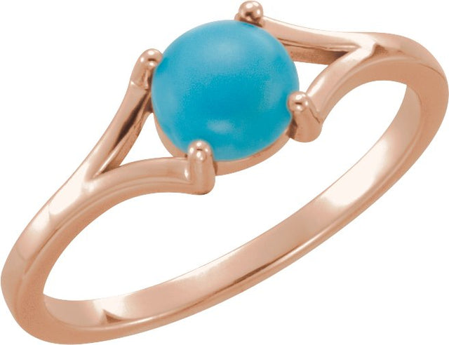 14K Gold Round Natural Turquoise Cabochon Ring - Rose Gold