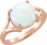 14K Gold Round Natural White Opal Cabochon Ring - Rose Gold
