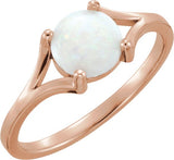 14K Gold Round Natural White Opal Cabochon Ring - Rose Gold
