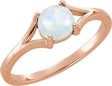 14K Gold Round Natural White Opal Cabochon Ring - Rose Gold