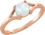 14K Gold Round Natural White Opal Cabochon Ring - Rose Gold