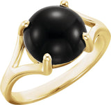 14K Gold Round Natural Black Onyx Cabochon Ring - Yellow Gold
