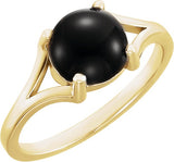 14K Gold Round Natural Black Onyx Cabochon Ring - Yellow Gold
