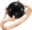 14K Gold Round Natural Black Onyx Cabochon Ring - Rose Gold