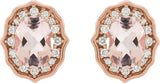 14K Gold Oval Natural Peach Morganite & Natural Diamond Vintage-Inspired Earrings – 8x6mm - Rose Gold - view 2