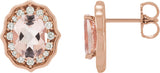 14K Gold Oval Natural Peach Morganite & Natural Diamond Vintage-Inspired Earrings – 8x6mm - Rose Gold