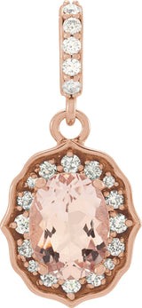 14K Gold Oval Natural Peach Morganite & Natural Diamond Halo-Style Pendant - Rose Gold