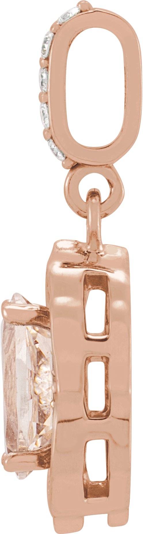 14K Gold Oval Natural Peach Morganite & Natural Diamond Halo-Style Pendant - Rose Gold - view 2