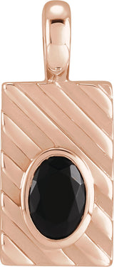 14K Gold Oval Natural Black Onyx Grooved Bezel-Set Pendant - Rose Gold