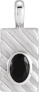 Platinum Oval Natural Black Onyx Grooved Bezel-Set Pendant