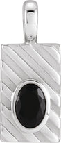 Platinum Oval Natural Black Onyx Grooved Bezel-Set Pendant