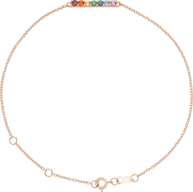 14K Gold Round Natural Multi-Gemstone Accented Bar Bracelet - Rose Gold