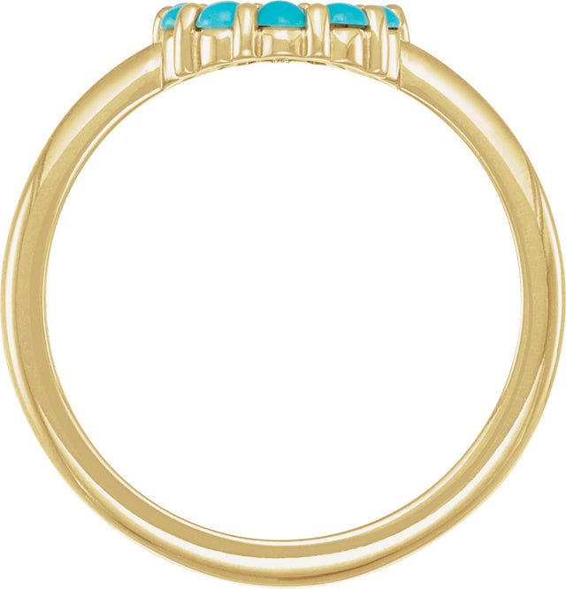 14K Gold Round Natural Turquoise Cabochon Halo-Style Ring - Yellow Gold - view 3