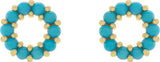 14K Gold Round Natural Turquoise Halo-Style Cabochon Earrings - Yellow Gold - view 2