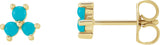 14K Gold Round Natural Turquoise Three-Stone Cabochon Earrings - Yellow Gold