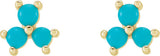 14K Gold Round Natural Turquoise Three-Stone Cabochon Earrings - Yellow Gold - view 2