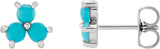 14K Gold Round Natural Turquoise Three-Stone Cabochon Earrings - White Gold