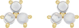 14K Gold Round Natural Rainbow Moonstone Three-Stone Cabochon Earrings - Yellow Gold - view 2