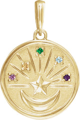 14K Gold Round Natural Multi-Gemstone Moon & Star Necklace or Pendant - Yellow Gold
