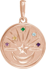 14K Gold Round Natural Multi-Gemstone Moon & Star Necklace or Pendant - Rose Gold