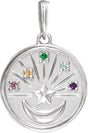 Platinum Round Natural Multi-Gemstone Moon & Star Necklace or Pendant