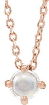 14K Gold Natural Rainbow Moonstone Round 4-Prong Cabochon Pendant - Rose Gold