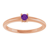 14K Gold Round Natural Natural Amethyst Solitaire Ring - Rose Gold - view 8