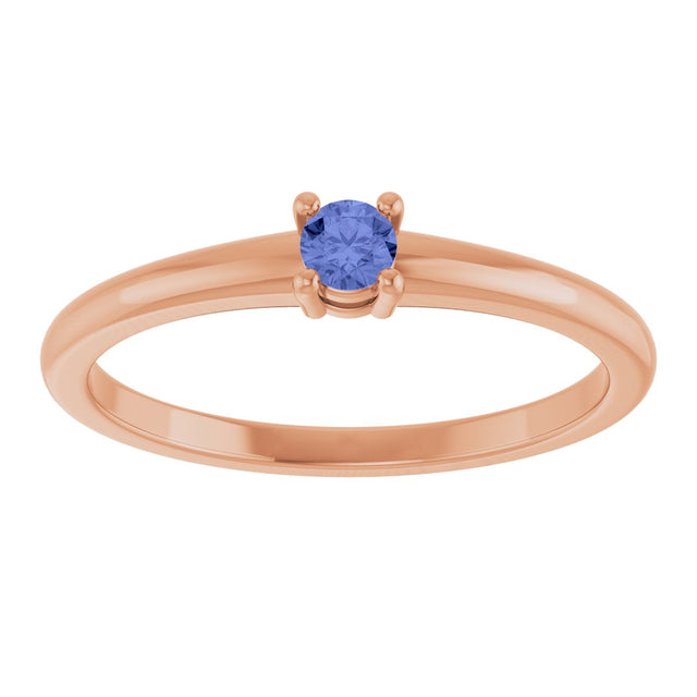 14K Gold Round Natural Tanzanite Solitaire Ring - Rose Gold - view 8
