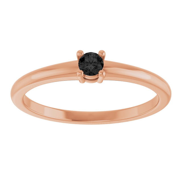 14K Gold Round Natural Black Onyx Solitaire Ring - Rose Gold - view 8