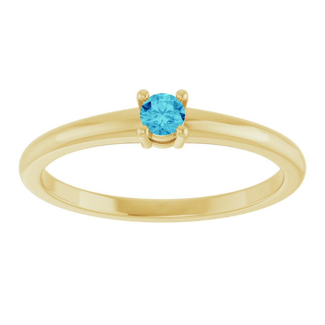 14K Gold Round Natural Blue Zircon Solitaire Ring - Yellow Gold - view 8