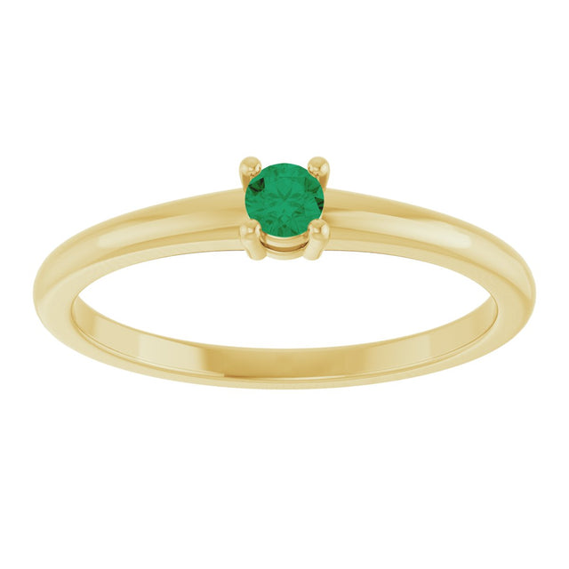 14K Gold Round Natural Emerald Solitaire Ring - Yellow Gold - view 8