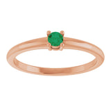 14K Gold Round Natural Emerald Solitaire Ring - Rose Gold - view 8
