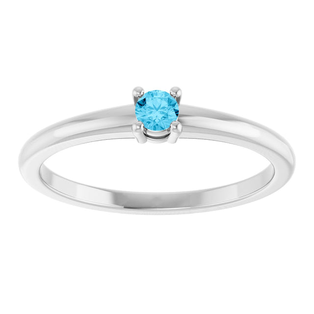 14K Gold Round Natural Aquamarine Solitaire Ring - White Gold - view 8