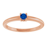 14K Gold Round Natural Blue Sapphire Solitaire Ring - Rose Gold - view 8
