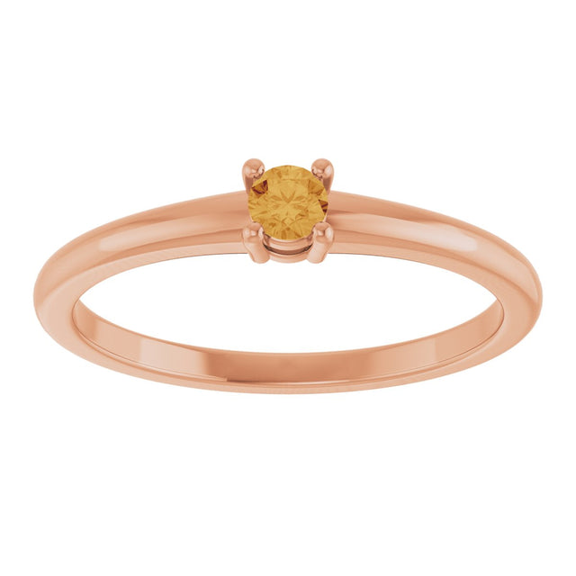 14K Gold Round Natural Citrine Solitaire Ring - Rose Gold - view 8