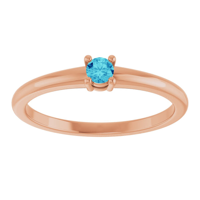 14K Gold Round Natural Blue Zircon Solitaire Ring - Rose Gold - view 8
