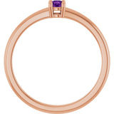 14K Gold Round Natural Natural Amethyst Solitaire Ring - Rose Gold - view 7