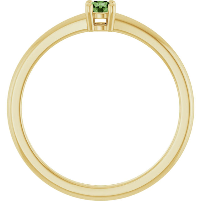14K Gold Round Natural Green Sapphire Solitaire Ring - Yellow Gold - view 7