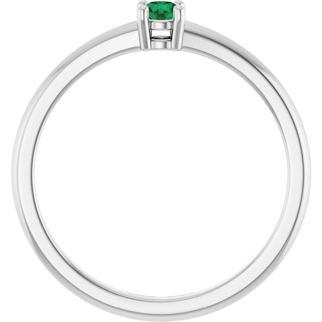 14K Gold Round Natural Emerald Solitaire Ring - White Gold - view 7
