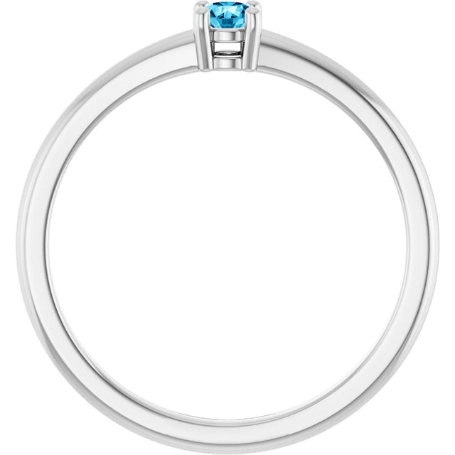 14K Gold Round Natural Aquamarine Solitaire Ring - White Gold - view 7