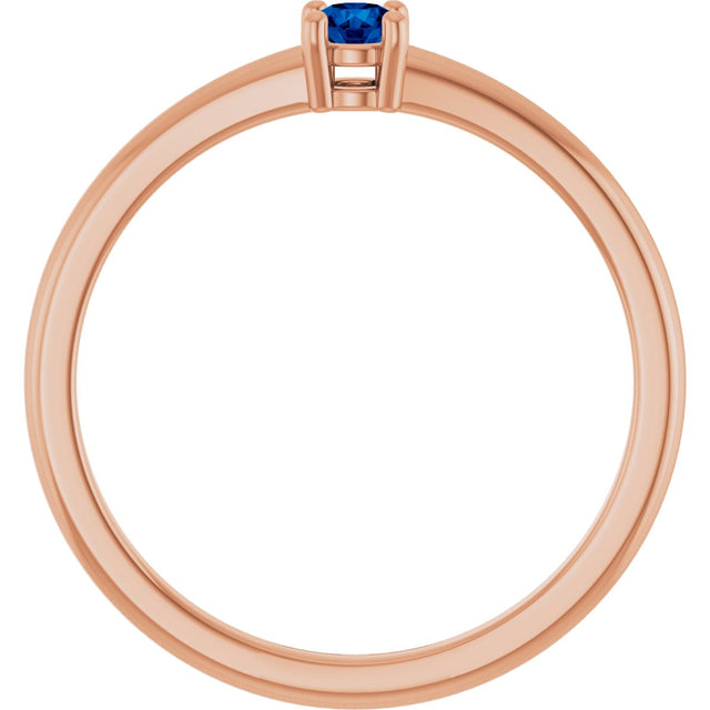 14K Gold Round Natural Blue Sapphire Solitaire Ring - Rose Gold - view 7