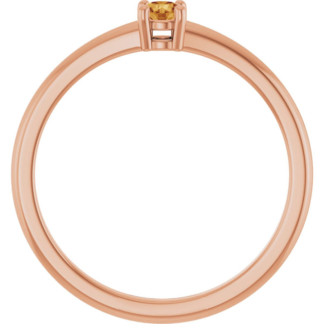 14K Gold Round Natural Citrine Solitaire Ring - Rose Gold - view 7
