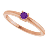 14K Gold Round Natural Natural Amethyst Solitaire Ring - Rose Gold - view 10