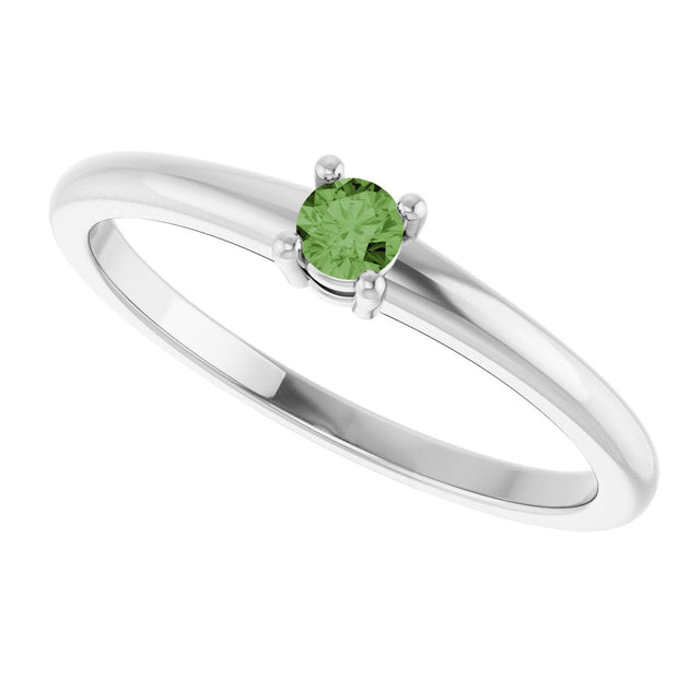 14K Gold Round Natural Green Sapphire Solitaire Ring - White Gold - view 10