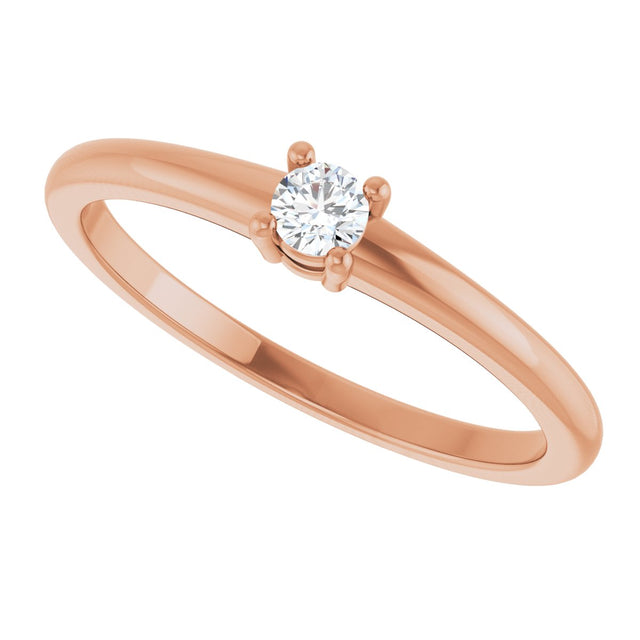 14K Gold Round Natural White Sapphire Solitaire Ring - Rose Gold - view 10