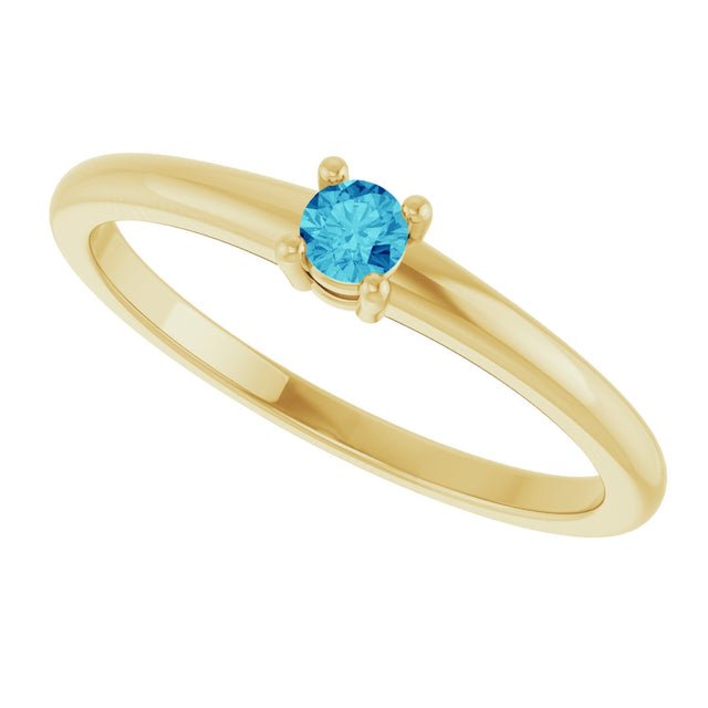 14K Gold Round Natural Blue Zircon Solitaire Ring - Yellow Gold - view 10