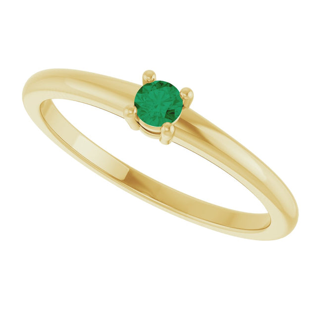 14K Gold Round Natural Emerald Solitaire Ring - Yellow Gold - view 10