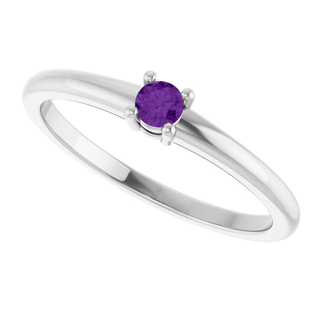 14K Gold Round Natural Natural Amethyst Solitaire Ring - White Gold - view 10