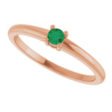 14K Gold Round Natural Emerald Solitaire Ring - Rose Gold - view 10